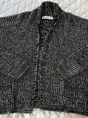 Cotton Emporium Black & White Marled Shawl Collar Cardigan